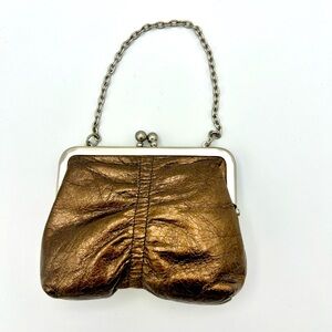 Hobo International bronze leather kisslock purse clutch w/ chain